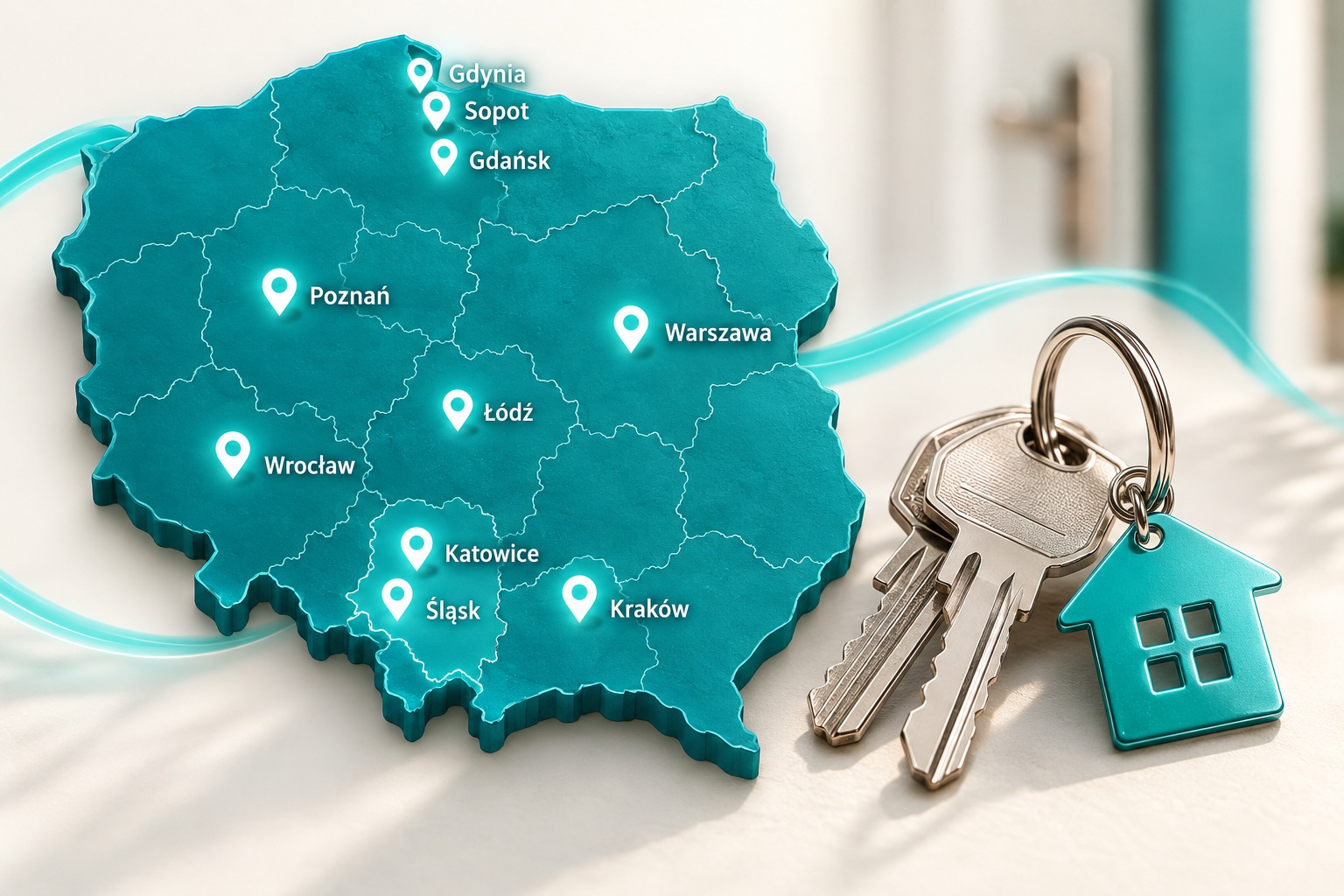 Mapa Polski z miastami, w których ABC Zabezpieczeń świadczy usługi pogotowia zamkowego