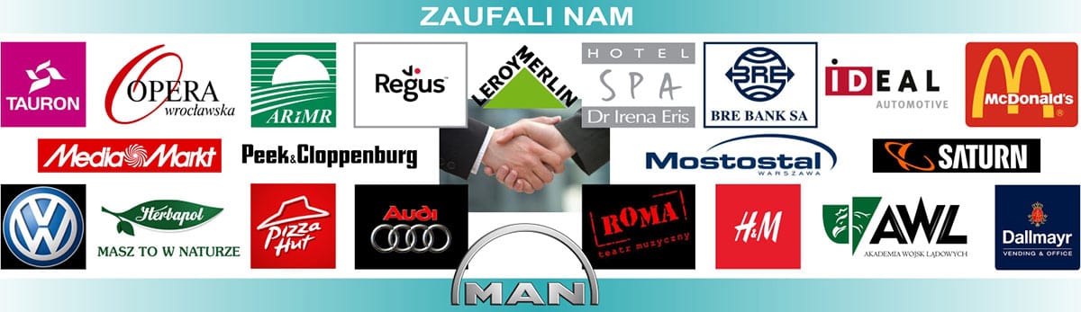 Logo firm, które nam zaufały - Tauron, Opera Wrocławska, Regus, Leroy Merlin, McDonald's, Media Markt, Volkswagen, Audi, H&M i wiele innych Logo firm, które nam zaufały - Tauron, Opera Wrocławska, Regus, Leroy Merlin, McDonald's, Media Markt, Volkswagen, Audi, H&M i wiele innych