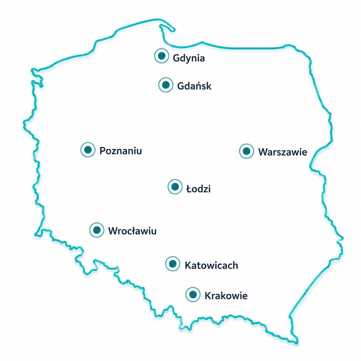 Zasięg działania ABC Zabezpieczeń – mapa Polski z miastami